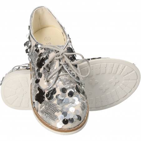 Pantofi pentru copii, cu paiete, argintii, Bacio-Bacio