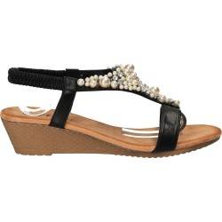 Sandale negre cu perle si pietre, marca Flyfor