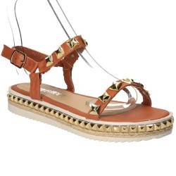 Sandale fashion maro, cu tinte aurii pentru femei