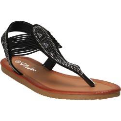 Sandale negre trendy, cu strasuri, Marca Flyfor