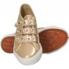 Pantofi trendy aurii, cu perle, pentru fete
