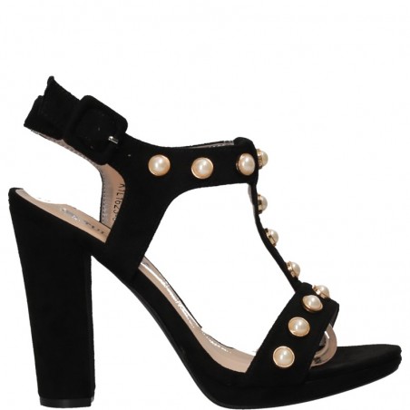 Sandale fashion negre, cu perle