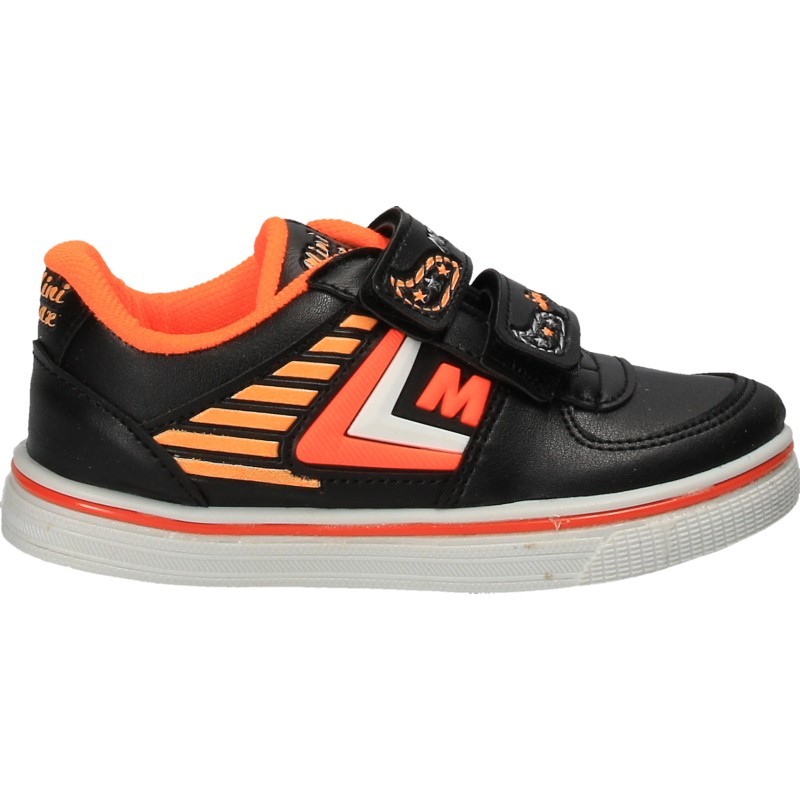 Pantofi copii sport, negru cu oranj neon
