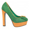 Pantofi femei, extravaganti, verzi cu decor funda