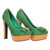 Pantofi femei, extravaganti, verzi cu decor funda