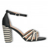 Sandale moderne, cu toc masiv, combinatie de culori negru cu alb