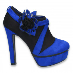 Pantofi dama inalti, tip gheata, cu decoratiune tip floare, negru-albastru - LS366