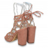 Sandale dama elegante, cu barete si toc gros, roz - W77