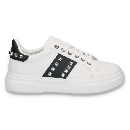 Sneakers dama casual, cu tinte, alb-negru - W80