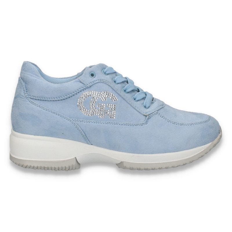Sneakers dama, casual, imitatie velur, albastru deschis - W82