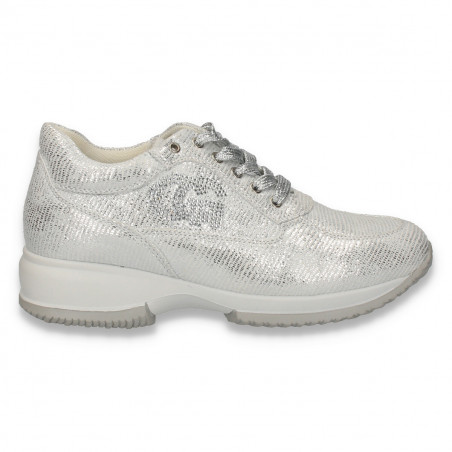 Sneakers dama, casual, imitatie velur, argintiu - W87