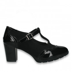 Pantofi clasici dama, cu elemente Oxford si bareta, negri - W118