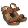 Sandale dama cu platforma, din material textil, bronz - W127