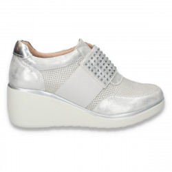 Pantofi casual dama, cu platforma si perforatii, argintii - W151