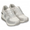 Pantofi casual dama, din piele, cu siret si perforatii, alb-argintiu - W219