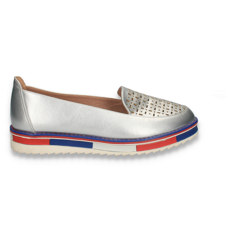 Pantofi dama cu perforatii, argintii - W262