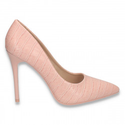 Pantofi stiletto, pentru dama, cu imprimeu croco, roz - W283