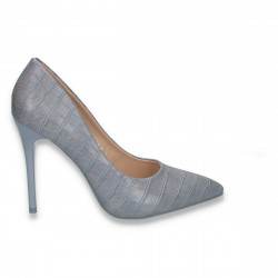 Pantofi stiletto, pentru dama, cu imprimeu croco, albastru deschis - W284