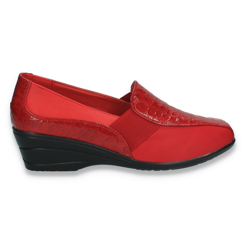Pantofi dama clasici, piele eco lac+textil, rosii - W320