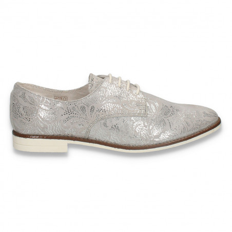 Pantofi dama din piele, stil masculin, argintii - W324