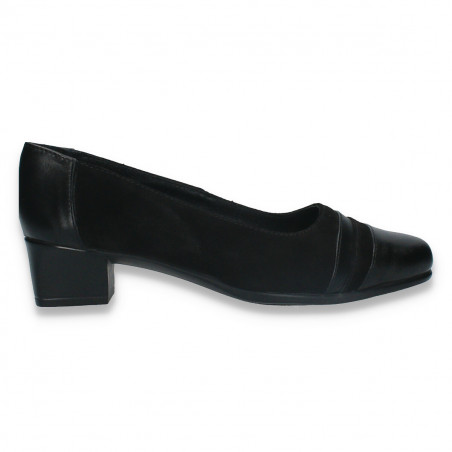 Pantofi dama clasici, din piele, cu toc mic, negri - W336