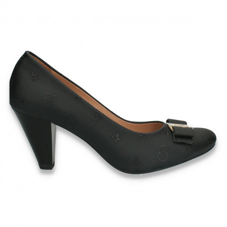 Pantofi dama, din piele, cu toc mic, negri - W357