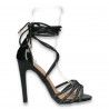 Sandale elegante, cu siret pe picior, negre - W384