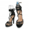 Sandale elegante, cu siret pe picior, negre - W384