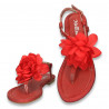 Sandale infradito, rosii, cu floare - W439
