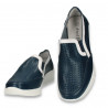 Pantofi din piele pentru dama, cu perforatii, bleumarin - W445