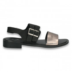 Sandale moderne pentru dama, cu talpa joasa, negru-argintiu - W475
