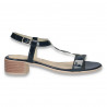 Sandale elegante din piele lacuita, cu toc mic, bleumarin-alb - W505