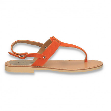 Sandale dama infradito, din piele intoarsa, portocalii - W509
