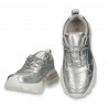Pantofi sport dama, din piele, cu talpa groasa, argintii - W541