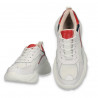 Pantofi sport dama, din piele si textil, cu talpa groasa, alb-rosu - W545