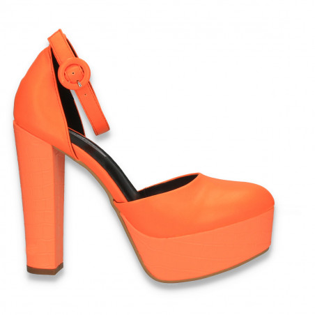 Pantofi femei extravaganti, cu toc inalt, portocaliu neon - W571