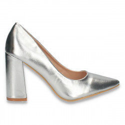 Pantofi eleganti, cu toc gros, argintii - W585