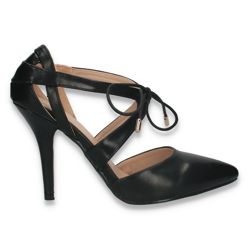 Pantofi eleganti, cu siret si toc stiletto, negri - W590