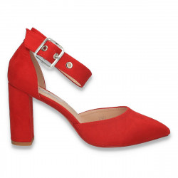 Pantofi eleganti, cu varf ascutit si toc gros, rosii - W591