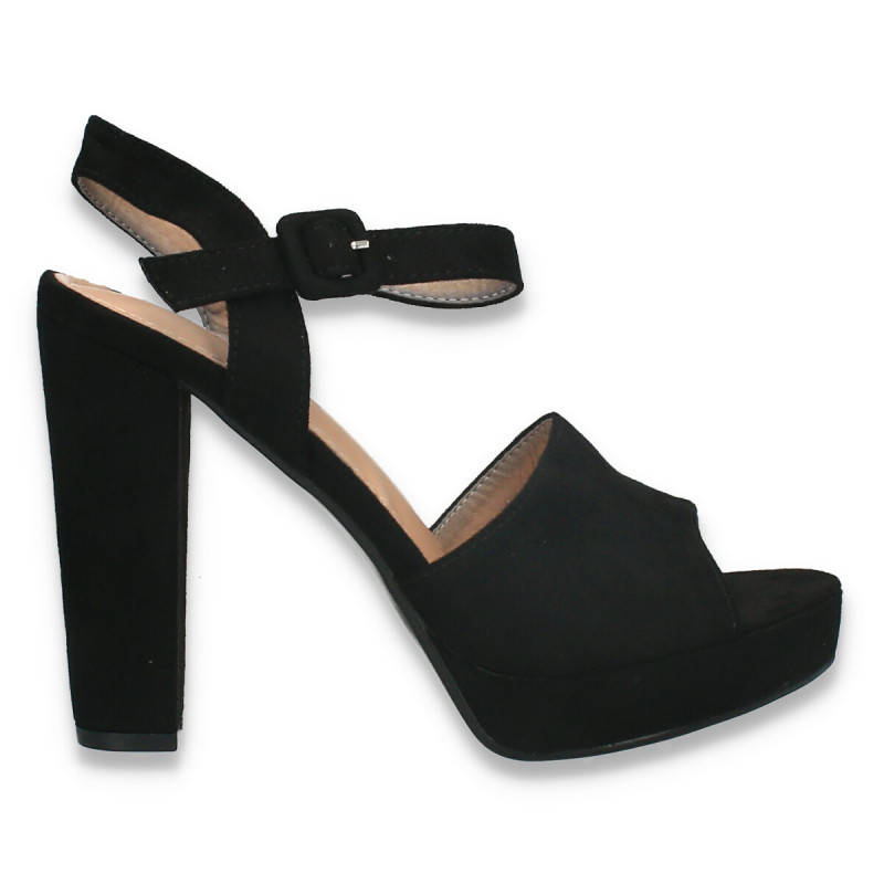 Sandale elegante, cu toc gros, negre - W595