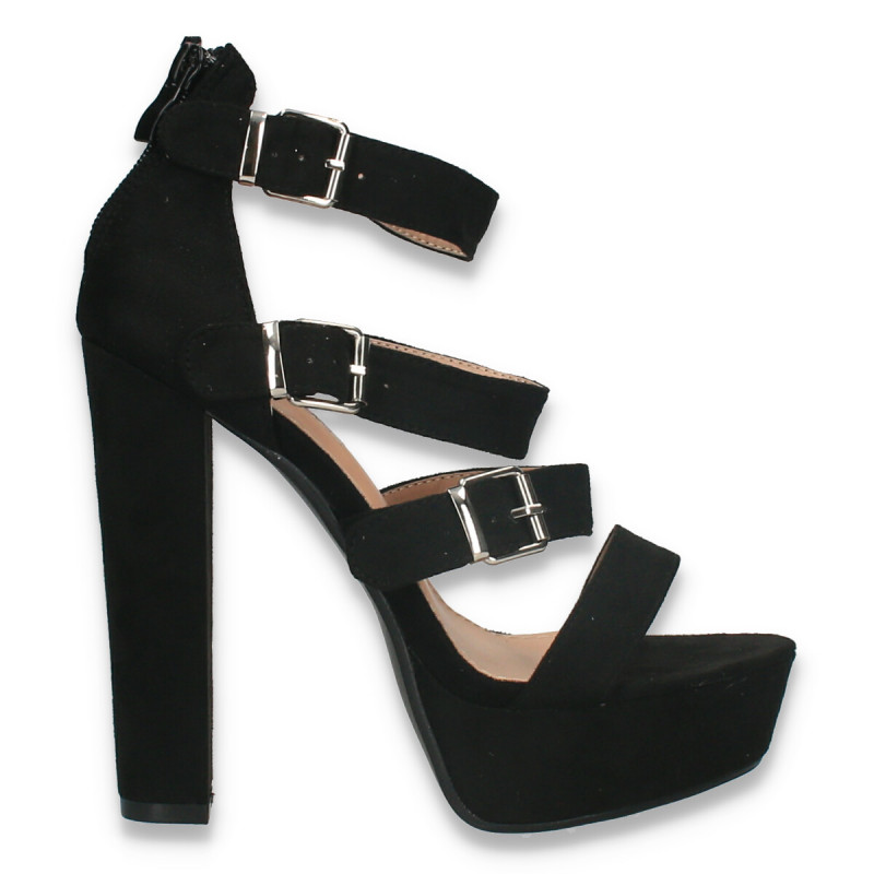 Sandale fashion, cu barete si toc inalt, negre - W604