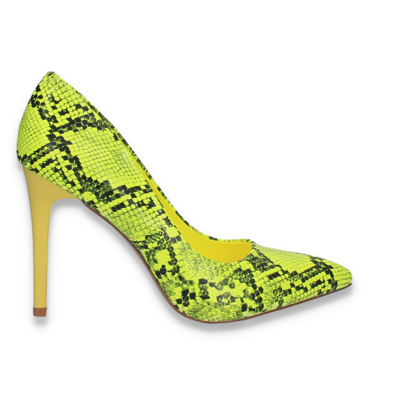 Pantofi stiletto, cu toc inalt, verde-neon, animal print - W605