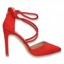 Pantofi eleganti, cu toc stiletto si barete cu strasuri, rosii - W617