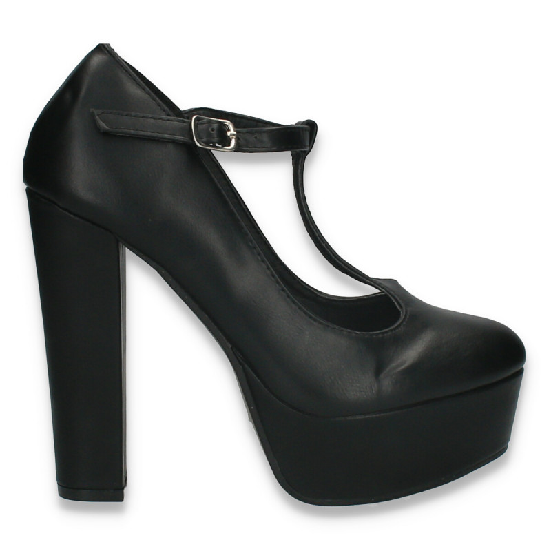 Pantofi femei, cu platforma si toc inalt, negri - W637