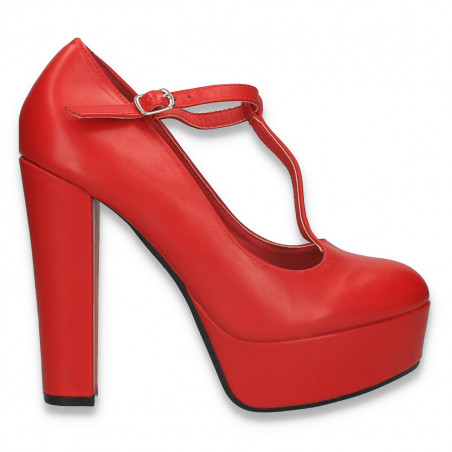 Pantofi femei, cu platforma si toc inalt, rosii - W638