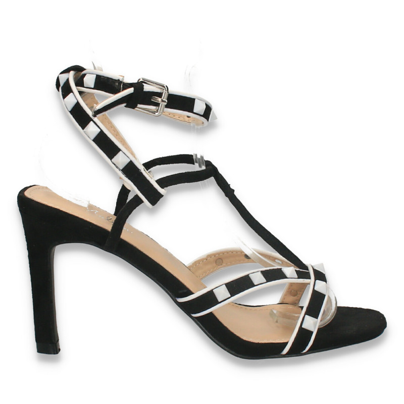 Sandale dama, elegante, cu toc, alb-negru - W640