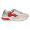 Sneakers casual pentru femei, din piele+textil, alb-rosu-roz - W655