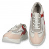 Sneakers casual pentru femei, din piele+textil, alb-rosu-roz - W655