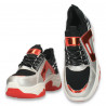 Sneakers casual dama, cu talpa groasa, negru-rosu - W676