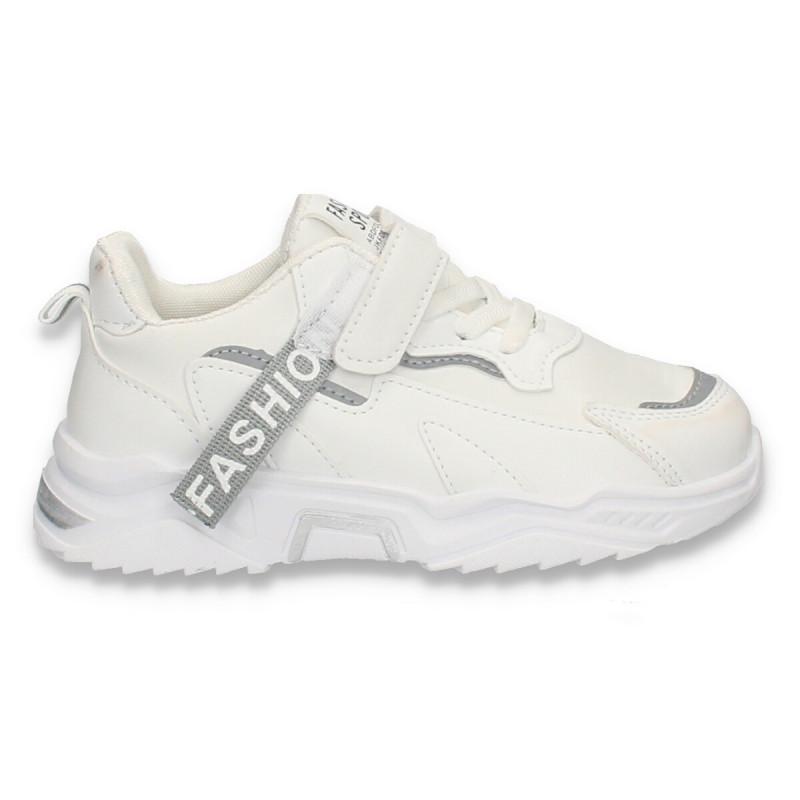 Feudal Drive out flexible Pantofi sport pentru copii, din piele ecologica, albi - W767